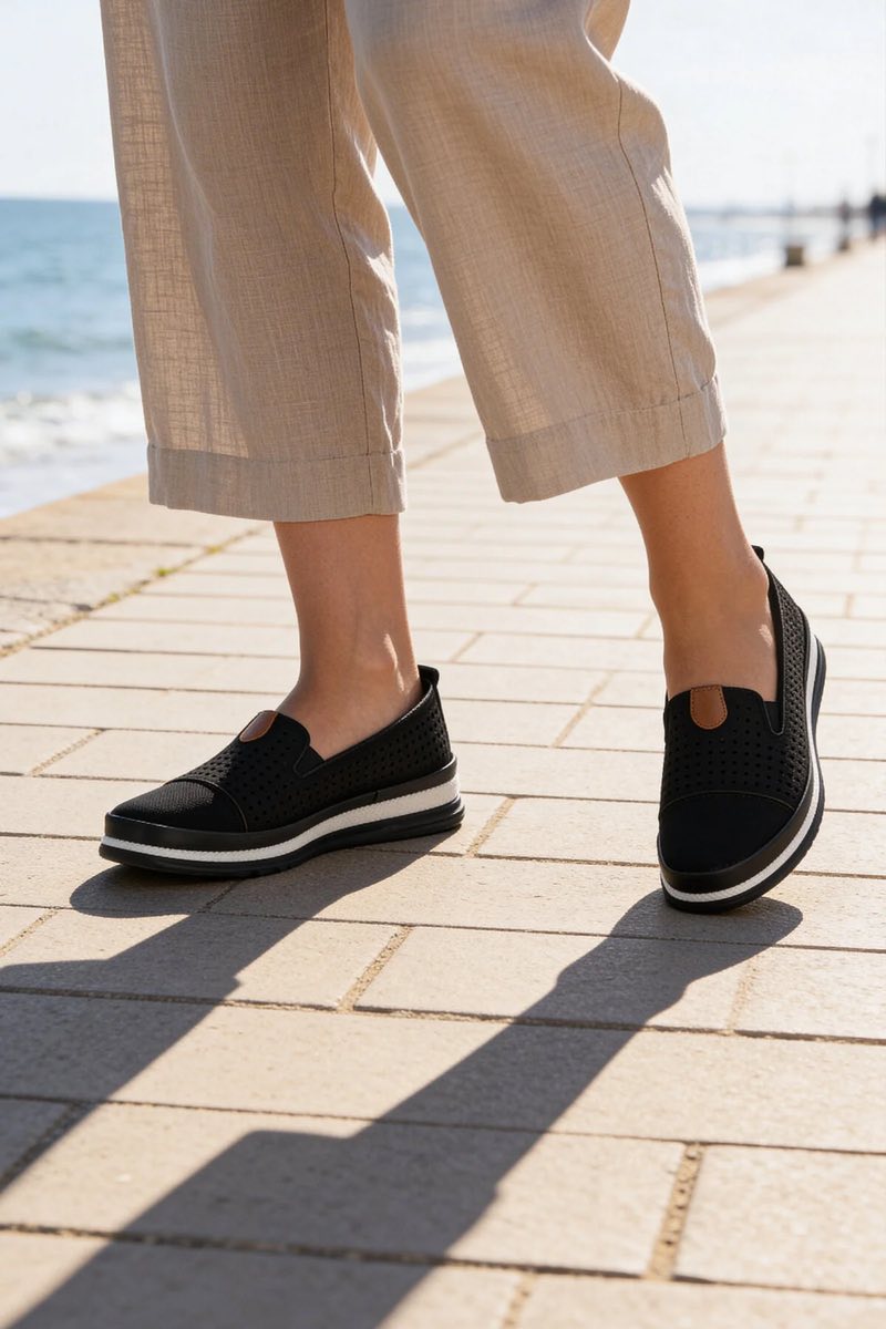 Kadın Delikli Günlük Babet Ayakkabı Rahat Nefes Alabilir Yazlık Şık Slip-On