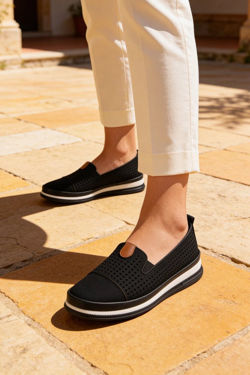 Kadın Delikli Günlük Babet Ayakkabı Rahat Nefes Alabilir Yazlık Şık Slip-On
