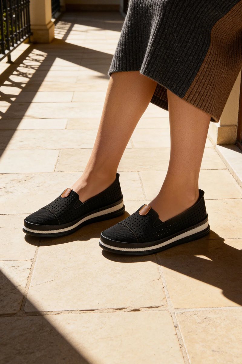 Kadın Delikli Günlük Babet Ayakkabı Rahat Nefes Alabilir Yazlık Şık Slip-On