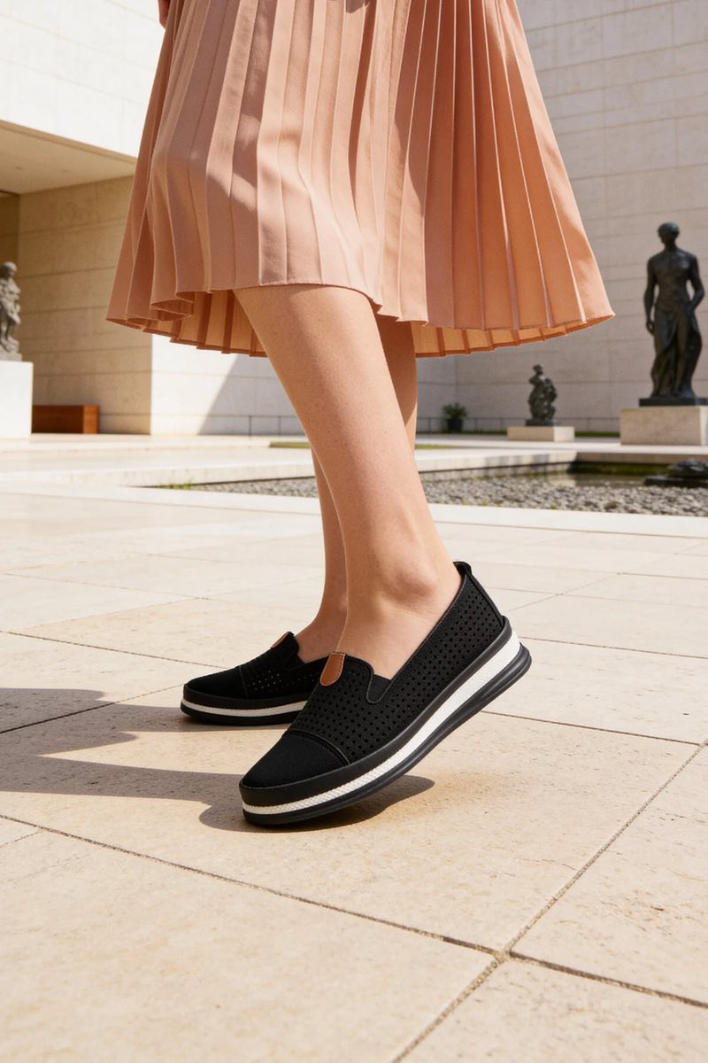 Kadın Delikli Günlük Babet Ayakkabı Rahat Nefes Alabilir Yazlık Şık Slip-On