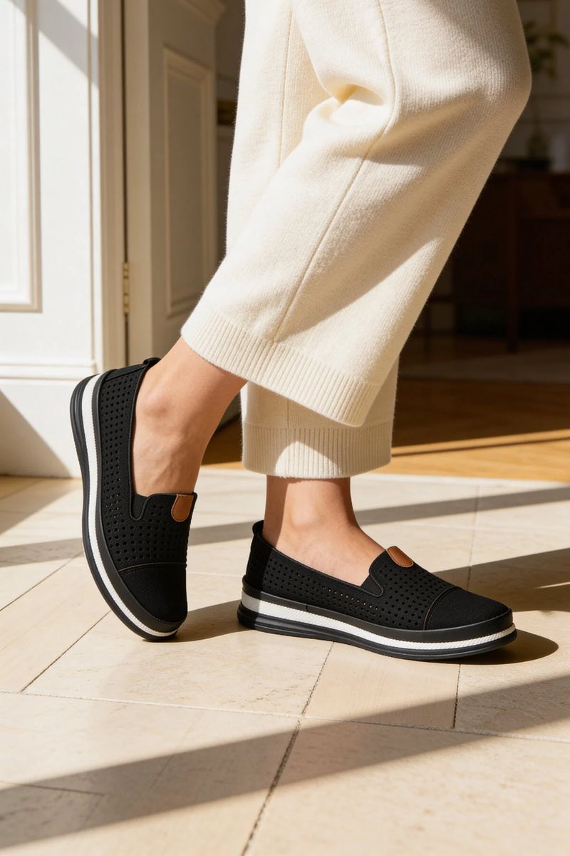 Kadın Delikli Günlük Babet Ayakkabı Rahat Nefes Alabilir Yazlık Şık Slip-On