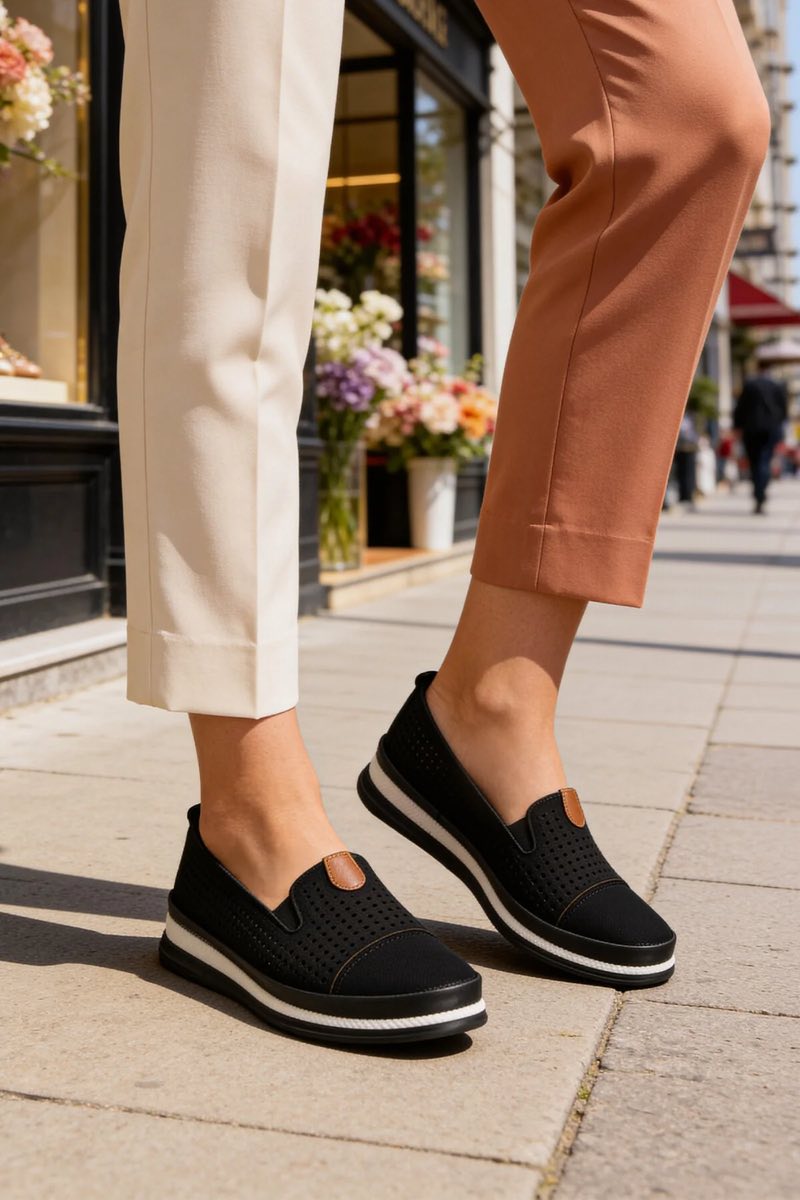 Kadın Delikli Günlük Babet Ayakkabı Rahat Nefes Alabilir Yazlık Şık Slip-On