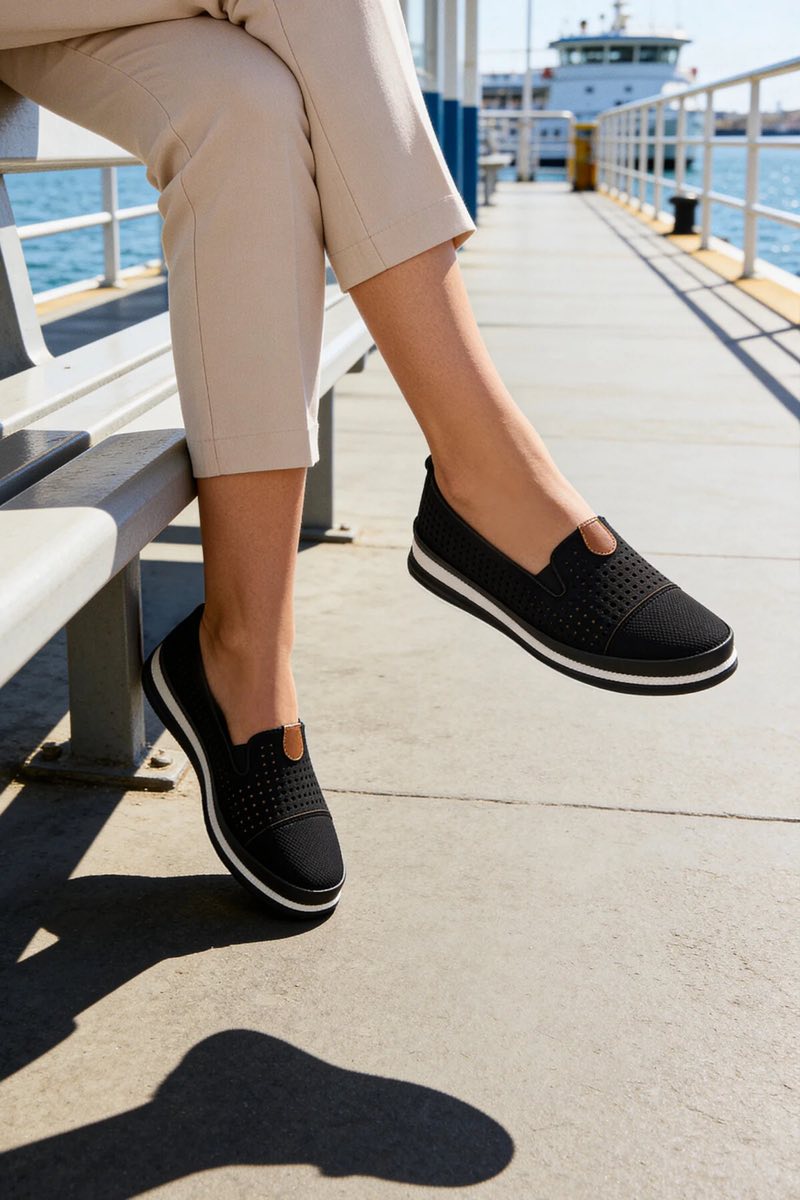 Kadın Delikli Günlük Babet Ayakkabı Rahat Nefes Alabilir Yazlık Şık Slip-On