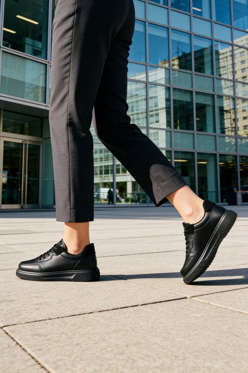 Kadın Günlük Bağcıklı Poliüretan Taban Sneaker Spor Ayakkabı Siyah & Beyaz