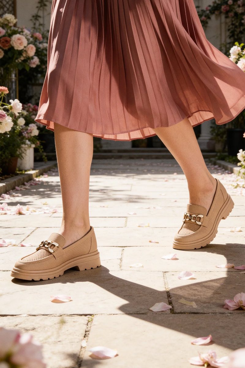 Kadın Tokalı Casual Loafer Ayakkabı Delikli Ortopedik Kalın Taban Şık Model