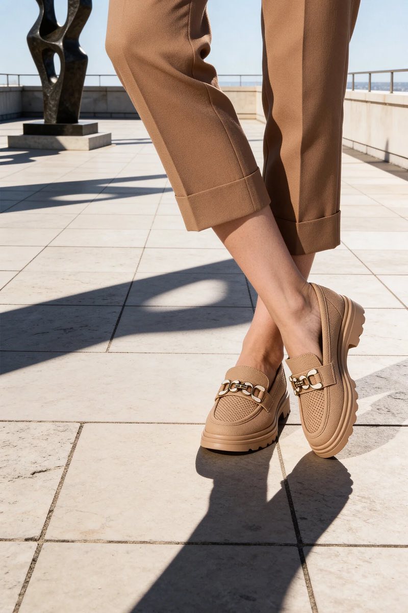 Kadın Tokalı Casual Loafer Ayakkabı Delikli Ortopedik Kalın Taban Şık Model