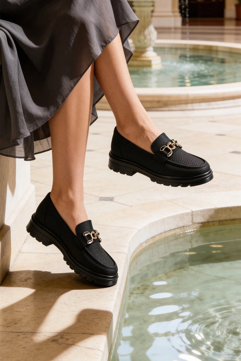 Kadın Tokalı Casual Loafer Ayakkabı Delikli Ortopedik Kalın Taban Şık Model