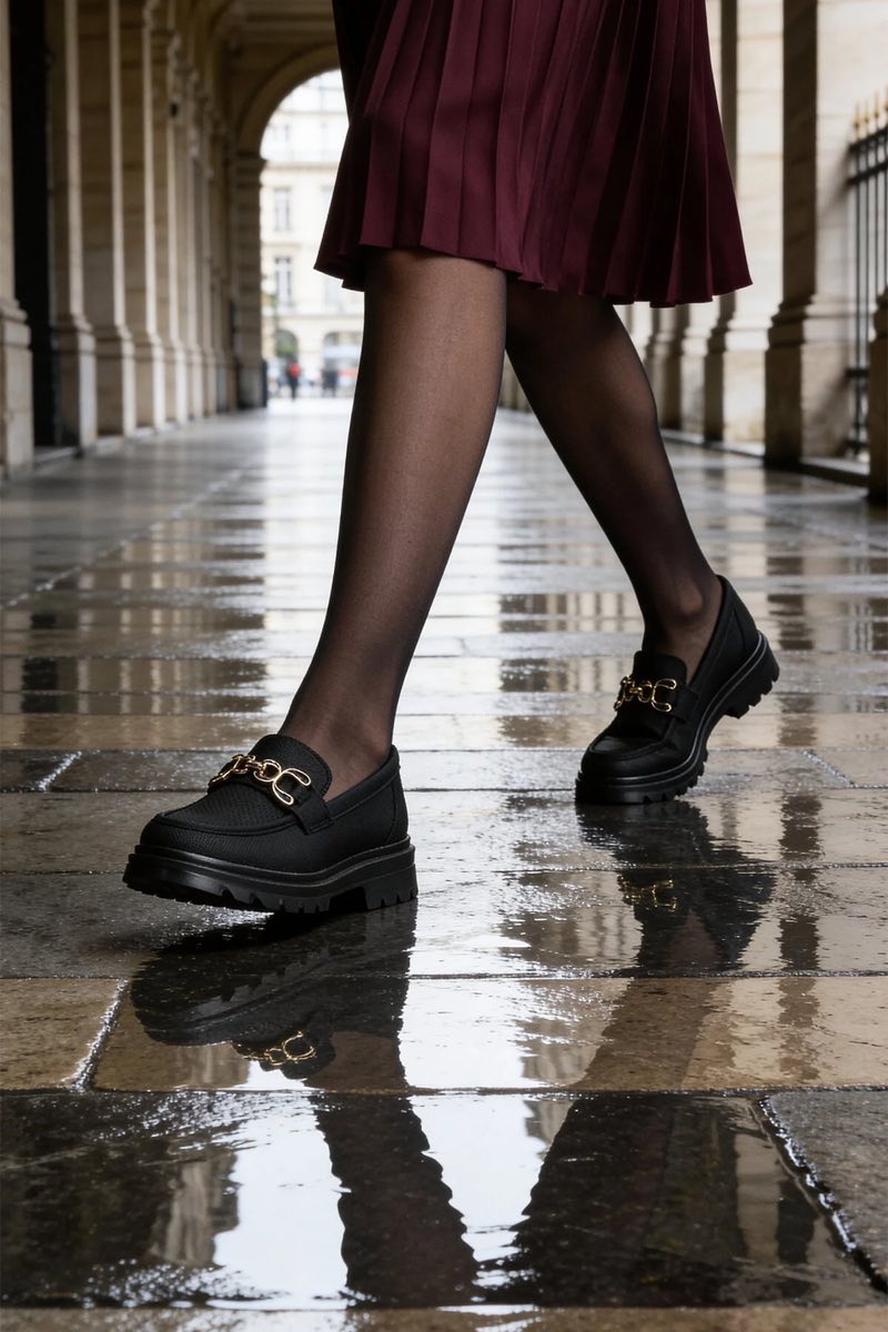 Kadın Tokalı Casual Loafer Ayakkabı Delikli Ortopedik Kalın Taban Şık Model