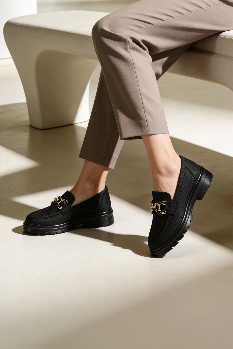Kadın Tokalı Casual Loafer Ayakkabı Delikli Ortopedik Kalın Taban Şık Model