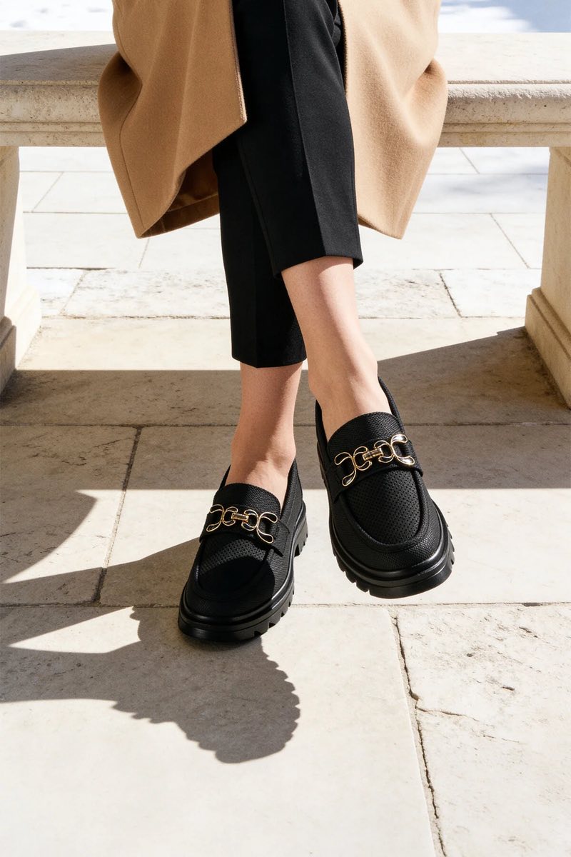 Kadın Tokalı Casual Loafer Ayakkabı Delikli Ortopedik Kalın Taban Şık Model