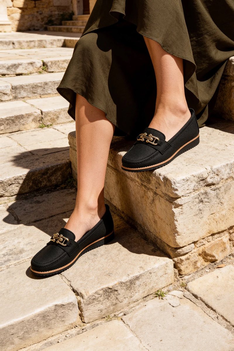 Toka Detaylı Ortopedik Günlük Kadın Loafer Casual Ayakkabı Siyah