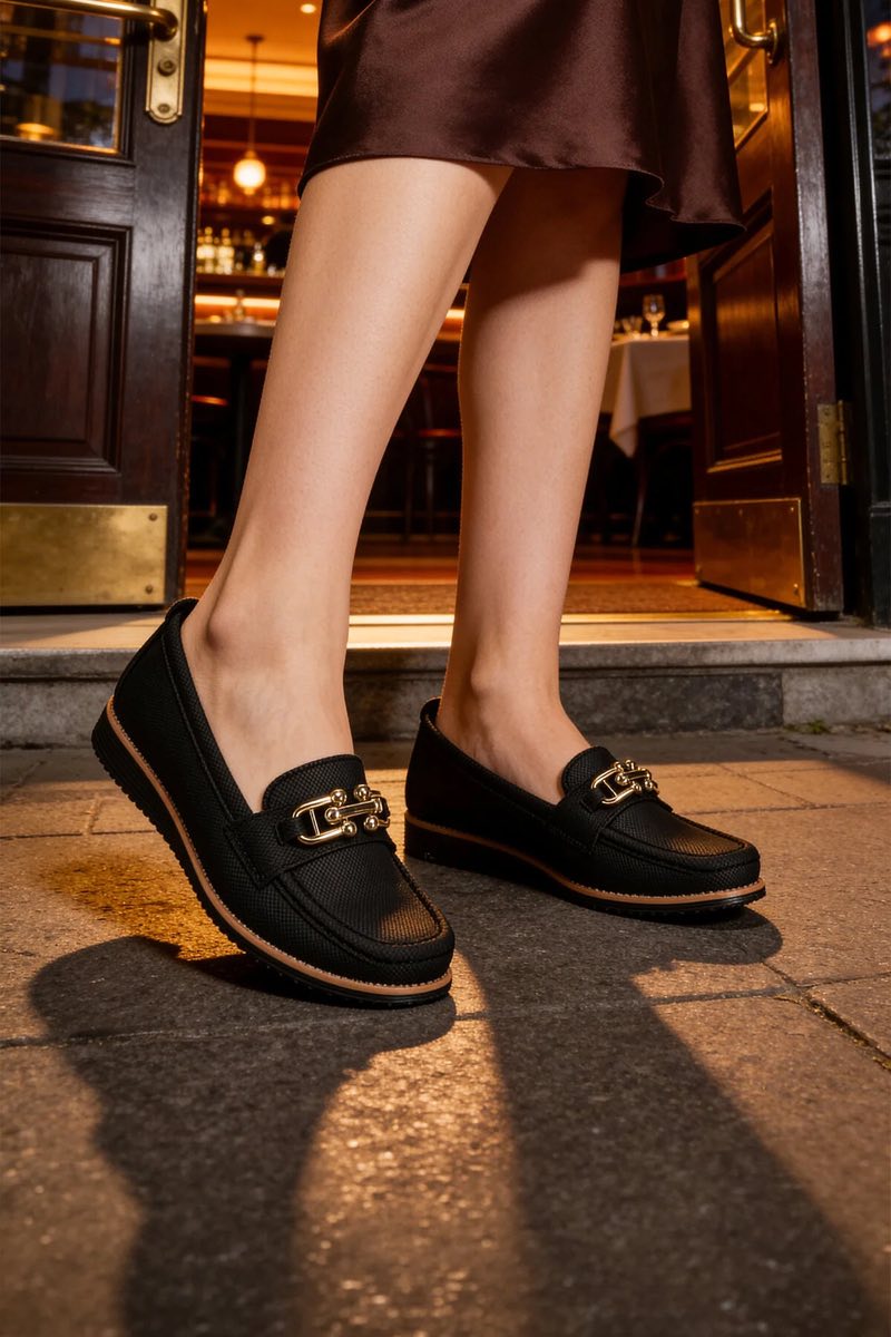 Toka Detaylı Ortopedik Günlük Kadın Loafer Casual Ayakkabı Siyah