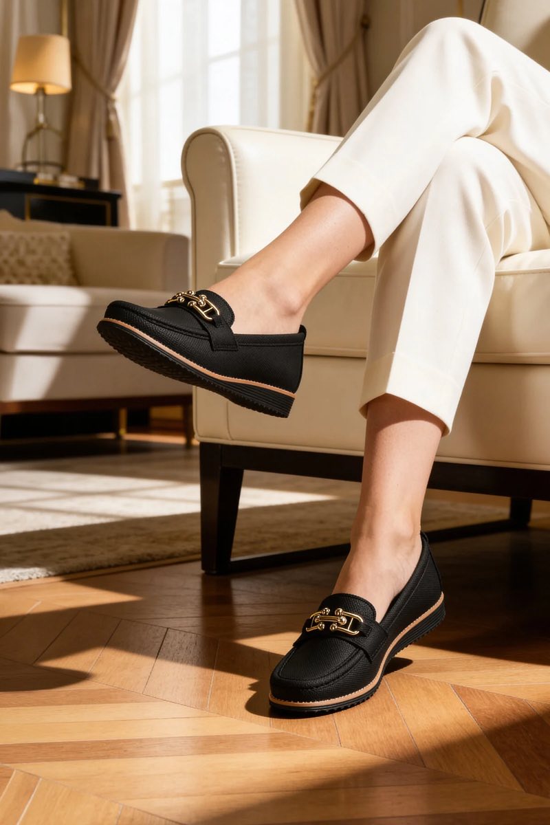 Toka Detaylı Ortopedik Günlük Kadın Loafer Casual Ayakkabı Siyah