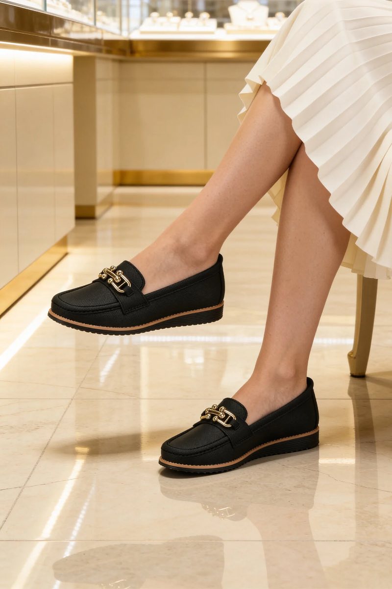 Toka Detaylı Ortopedik Günlük Kadın Loafer Casual Ayakkabı Siyah